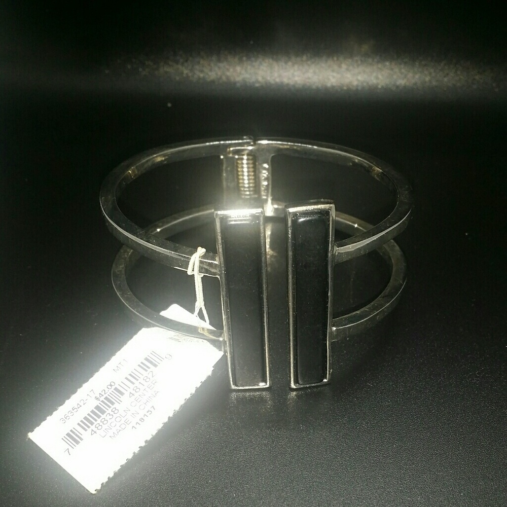 Beautiful Black Onyx Silver Plated Cuff Bracelet with Spring Closure